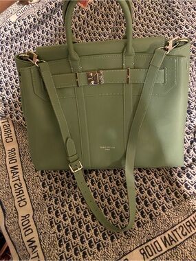 Louis Vuitton Inspired Green Leather Satchel with Detachable Strap